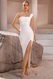 Vit En Axel Bodycon Midi Cocktailklänning med Slits