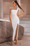Vit En Axel Bodycon Midi Cocktailklänning med Slits