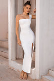 Vit En Axel Bodycon Midi Cocktailklänning med Slits