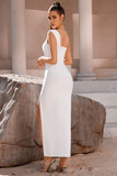 Vit En Axel Bodycon Midi Cocktailklänning med Slits
