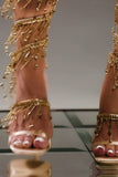 Gyllene Glittrande Strappy Högklackade Sandaler med Tofs
