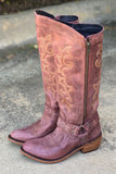 Blå broderade cowgirl Boho mid kalv stövlar