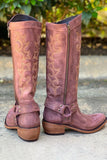 Blå broderade cowgirl Boho mid kalv stövlar