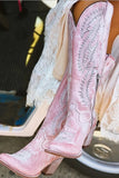 Dusty Rose Broderade Mid Calf Cowgirl Boho Stövlar