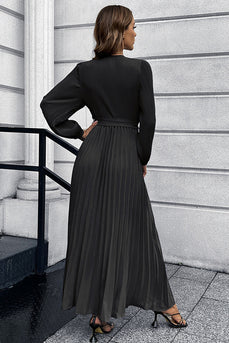 Långärmad svart casual klänning med skärp