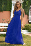 A-Line Spaghetti Remmar Royal Blue formell klänning
