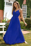 A-Line Spaghetti Remmar Royal Blue formell klänning
