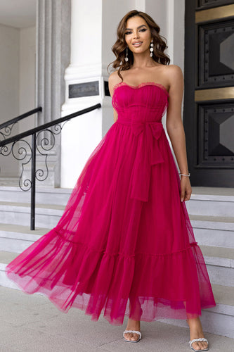 Tyll Sweetheart Hot Pink formell klänning med rosett