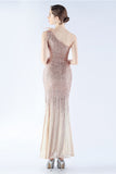 Glitter Svart Pärlstav Bodycon Feather Slope-Neck One-Shoulder Aftonklänning Med Slits
