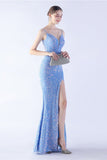 Glitter Mermaid Spaghetti Straps Pärlstav Symphony Svart Formell Klänning Med Sidoslits