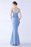 Glitter Mermaid Spaghetti Straps Pärlstav Symphony Svart Formell Klänning Med Sidoslits