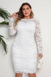 Vit Bodycon Plus Size Midi Spetsklänning Med Långa Ärmar