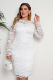 Vit Bodycon Plus Size Midi Spetsklänning Med Långa Ärmar