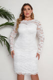 Vit Bodycon Plus Size Midi Spetsklänning Med Långa Ärmar