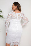 Vit Bodycon Plus Size Midi Spetsklänning Med Långa Ärmar