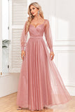 Dusty Rose A-linje Långärmad Balklänning