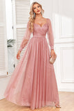 Dusty Rose A-linje Långärmad Balklänning