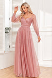 Dusty Rose A-linje Långärmad Balklänning
