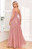 Dusty Rose A-linje Långärmad Balklänning