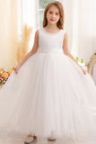 Vit A Line Ärmlös Bowknot Blomma Flicka Klänning Med Pärlor