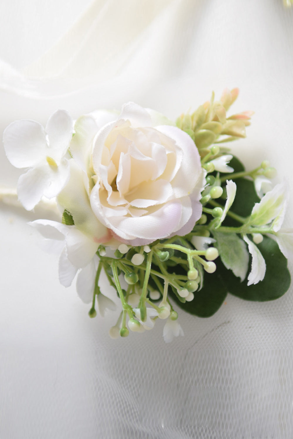 Vit konstgjord ros bröllop handled corsage