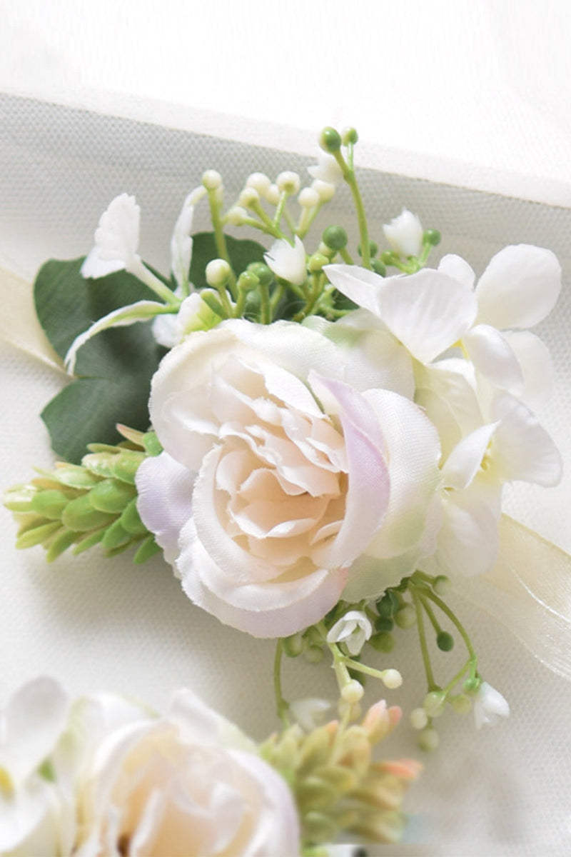 Load image into Gallery viewer, Vit konstgjord ros bröllop handled corsage