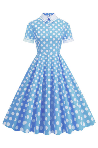 Hepburn Style Polka Dots Vintage Klänning med korta ärmar