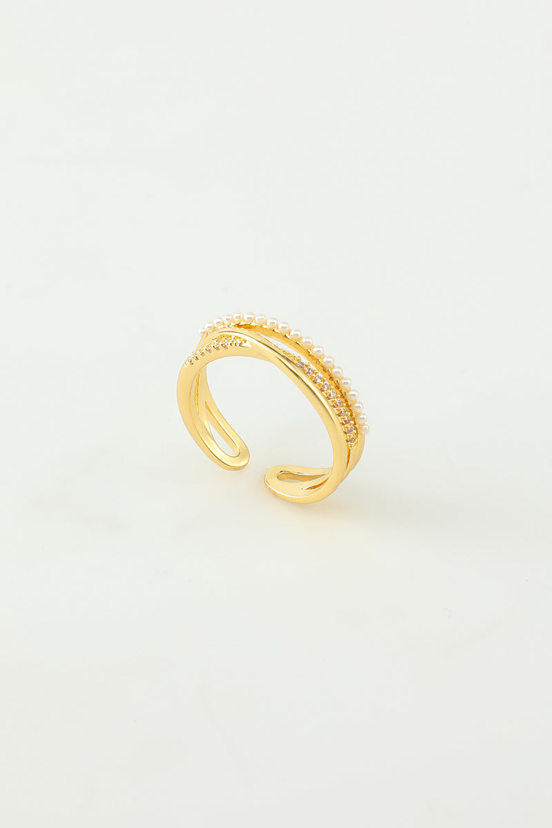 Load image into Gallery viewer, Gyllene Zircon Ring med pärla