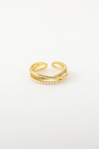 Gyllene Zircon Ring med pärla