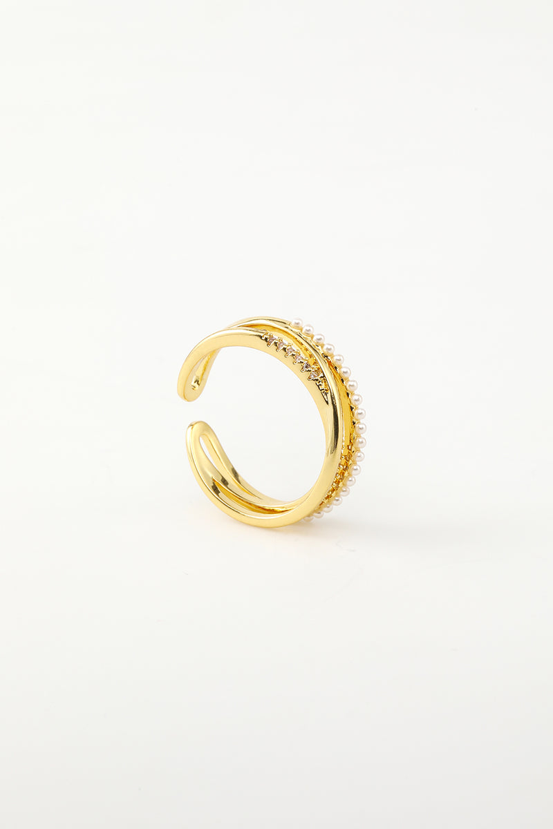 Load image into Gallery viewer, Gyllene Zircon Ring med pärla