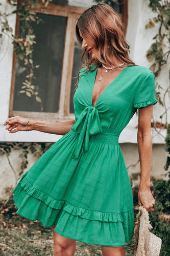 Grön vintage sommar Boho Klänning