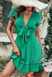 Grön vintage sommar Boho Klänning