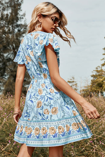 Blush Flower Print Sommar Boho Klänning