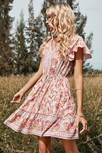 Blush Flower Print Sommar Boho Klänning