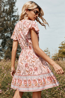Blush Flower Print Sommar Boho Klänning