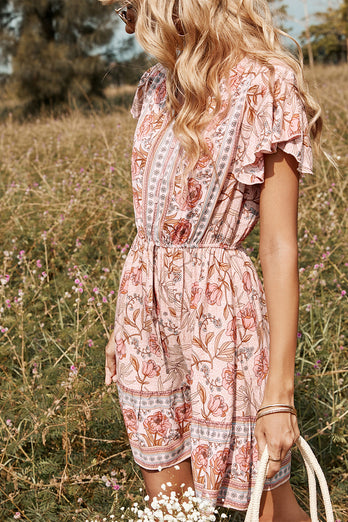 Blush Flower Print Sommar Boho Klänning