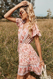 Blush Flower Print Sommar Boho Klänning