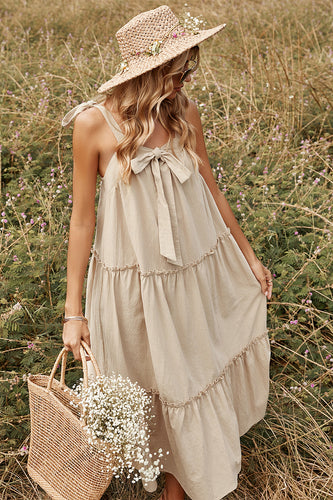 Khaki Spaghetti Remmar Sommar Boho Klänning