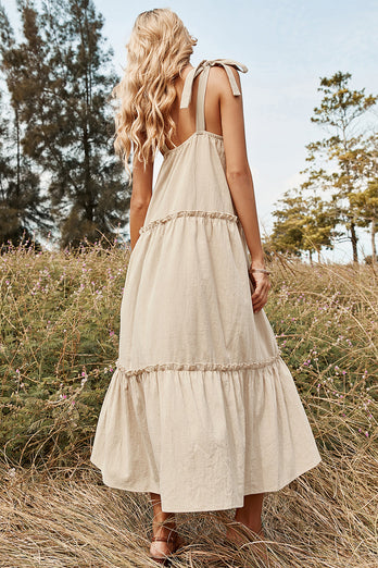 Khaki Spaghetti Remmar Sommar Boho Klänning