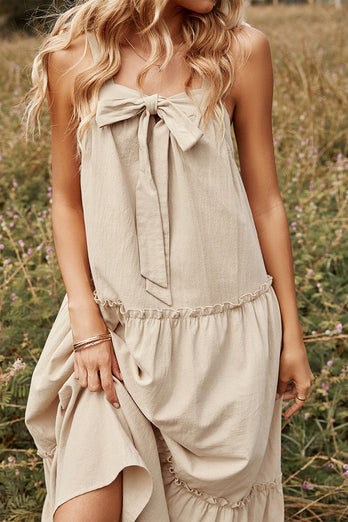 Khaki Spaghetti Remmar Sommar Boho Klänning