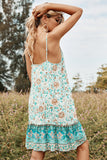 Grön blomma tryck Sommar Boho Klänning