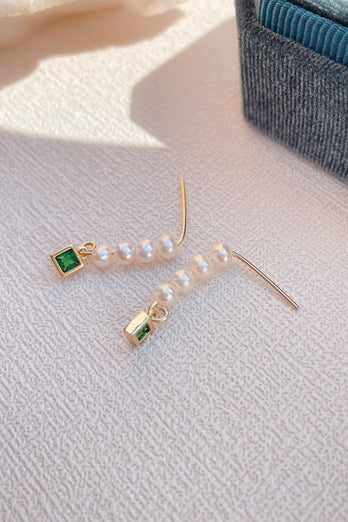 Naturliga pärlor Earings med grön strass