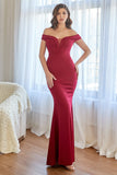 Vinröd Off-shoulder Sjöjungfru Balklänning