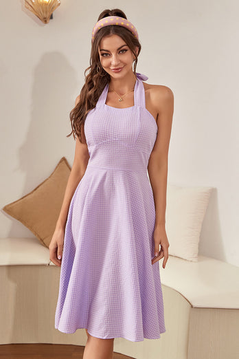 Rutig Lavendel Halterneck Vintage Kläder