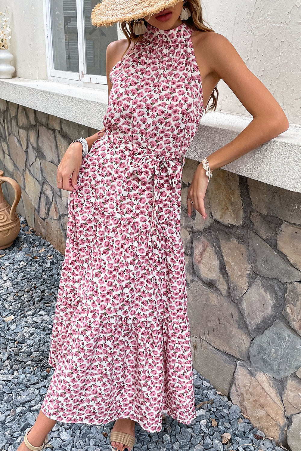 Halterneck Blommig Boho Sommarklänning