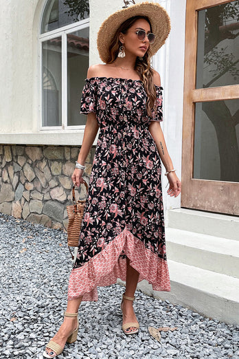 Off-shoulder Svart Boho Sommarklänning