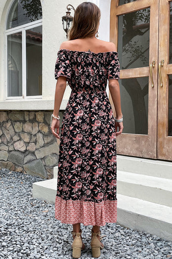 Off-shoulder Svart Boho Sommarklänning