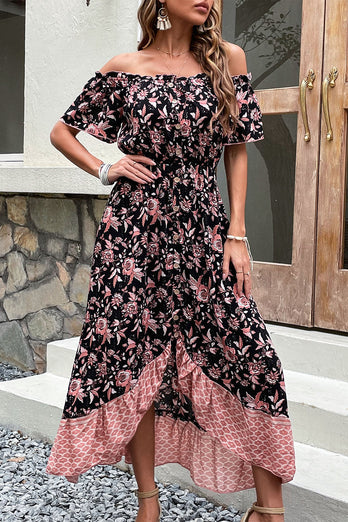 Off-shoulder Svart Boho Sommarklänning