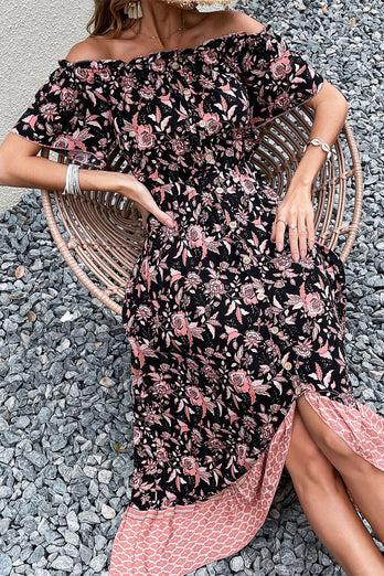 Off-shoulder Svart Boho Sommarklänning