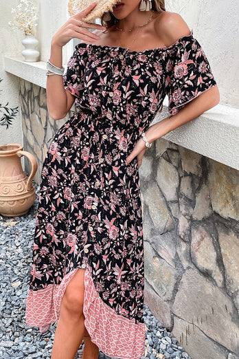 Off-shoulder Svart Boho Sommarklänning